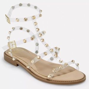 gold look clear dome stud gladiator sandals